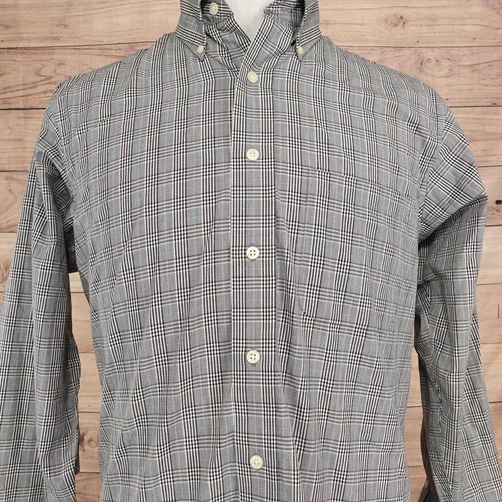 Chaps Dress Shirt Mens M 15.5 32/33 Classic Fit Gray Plaid Wrinkle Free Long